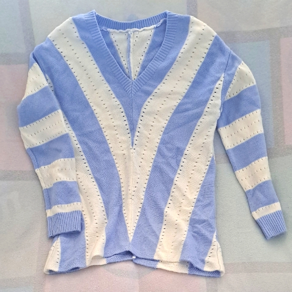 Blue and White Striped Women's Sweater Size Small